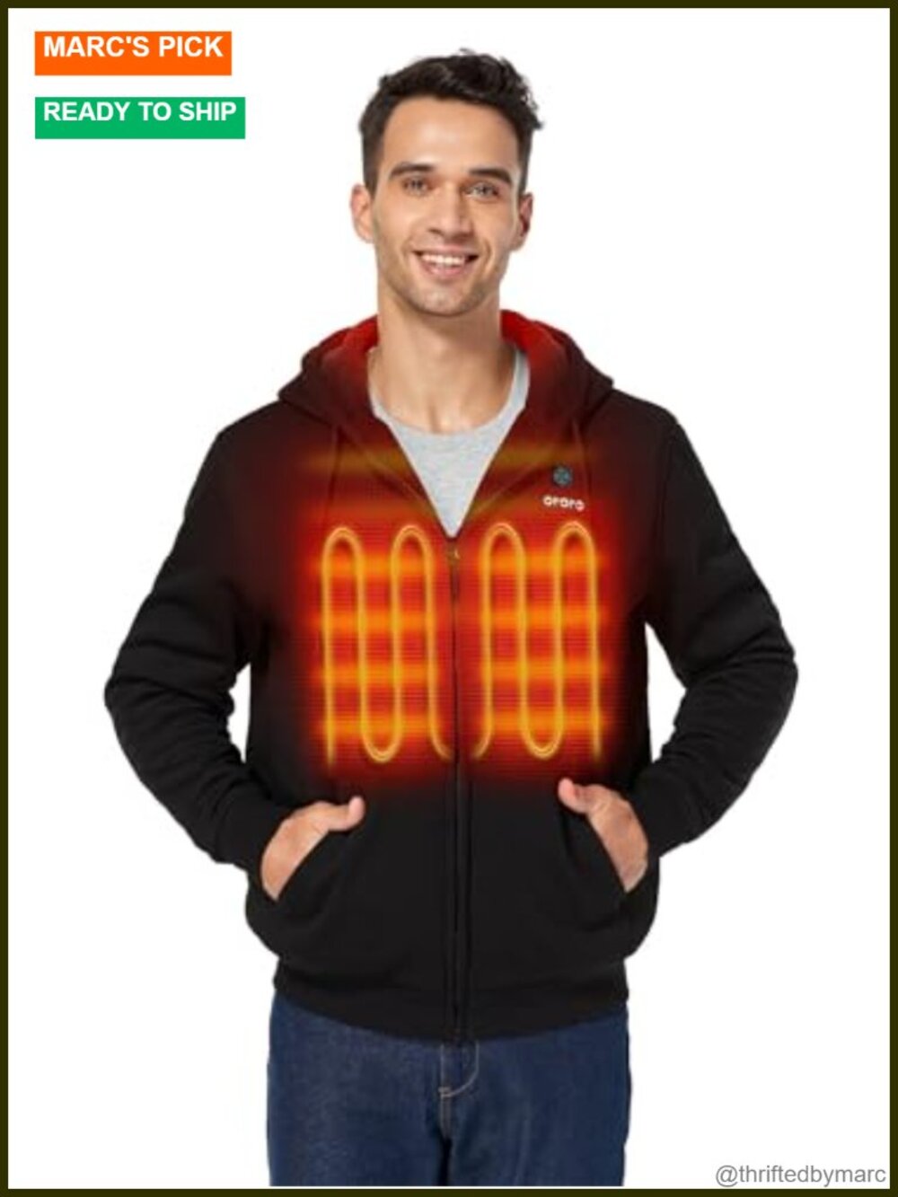 Unisex Heated Fleece Hoodie 4-Zone Battery Adjustable Hood Zip Up